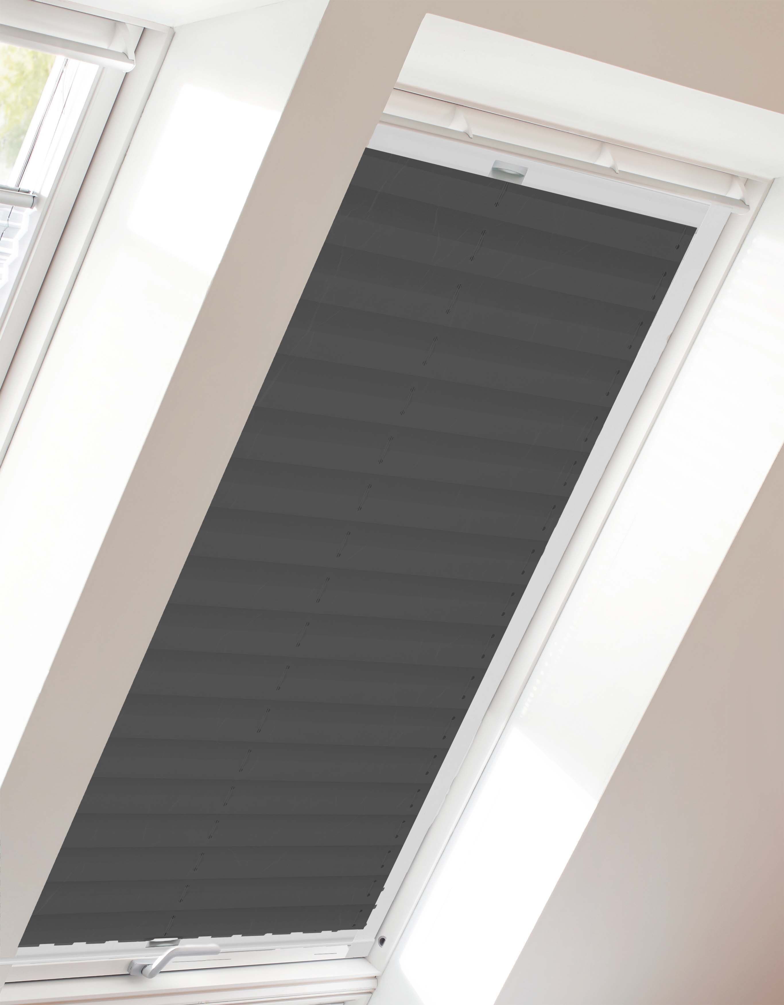 Dachfensterplissee SUNLINES "Young Style Crush, Führungsschienen, Blickdicht", grau (anthrazit, weiß), B:77,5cm H:141,7cm, Obermaterial: 100% Polyester, Plissees, mit Führungsschienen