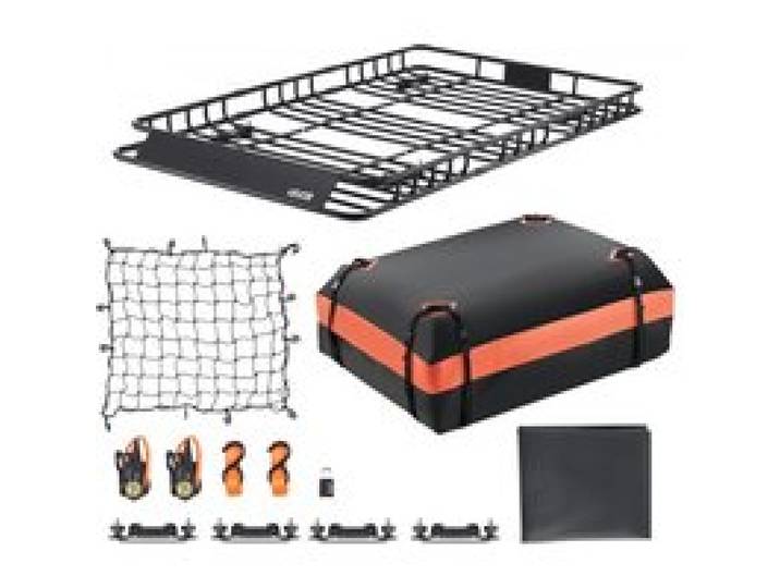 VEVOR Dachkorb Auto 1625 x 990 x 105 mm Dachträgerkorb 113,4 kg Tragkraft, Autodachkorb mit Wasserdichter Gepäcktasche Netz Ratschengurten, Gepäckkorb Geeignet für SUV Lkw Pkw, Schwarz