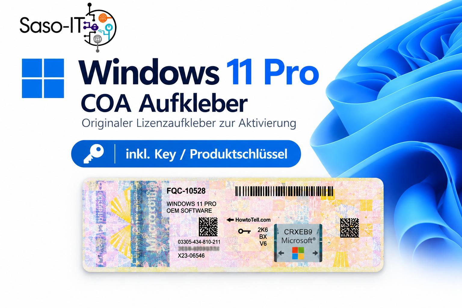 Microsoft Windows 11 Pro 64 Bit, 1 Lizenz(en), Lizenz