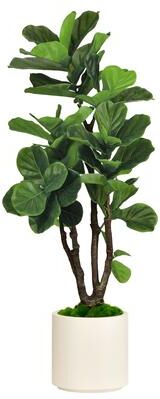 Edvivi Artificial Fiddle Leaf Fig Tree in White Decor Pot, Faux Green Plant