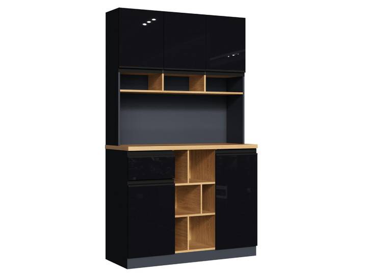 ComfortXL Buffet De-38635 105/45/185 cm 3 Bereiche und verstellbare Regale Schwarz, 105x185x45 cm, Esszimmer, Anrichten, Buffetschränke