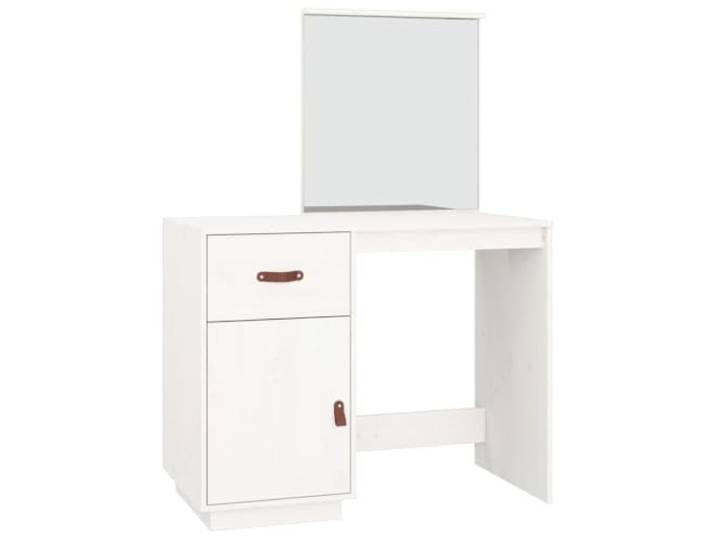 Xhnifbn Schminktisch Weiß 95x50x134 cm Frisiertisch Massivholz Kiefer Eleganter Kosmetiktisch fürs Schlafzimmer mit klarem Spiegel, praktischer Tür sowie Fachablagen für Make-up Utensilien.