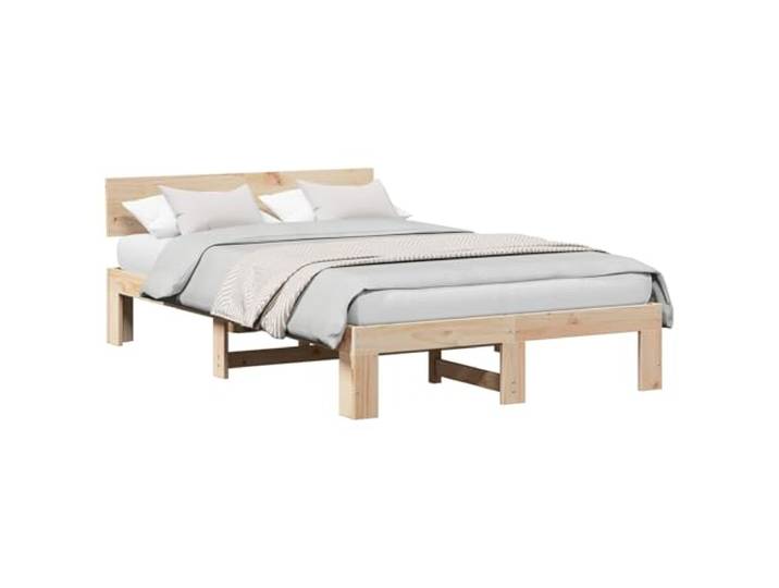 PUGYNBK Bettgestell natur 135 x 190 cm Kiefer massiv Kopfteil aus Holz, fester Lattenrost, minimalistischer Stil, einfache Montage, einfache Reinigung