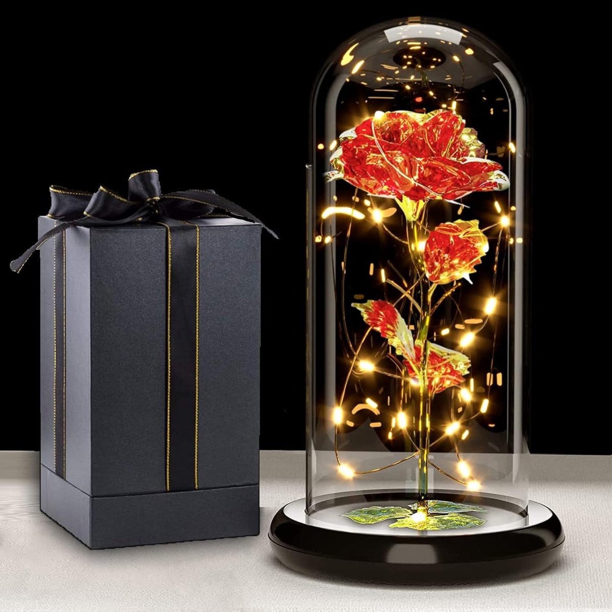 Galaxy Roos Kunstbloem Koepel met Veelkleurige LED Verlichting - 22 cm Hoog