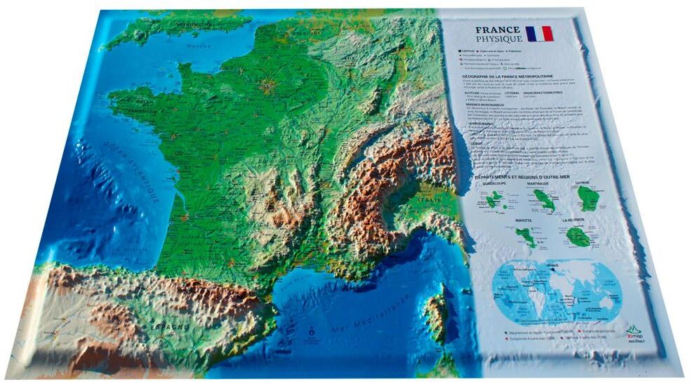 3DMAP  - La France Physique + Cadre - Carte 3D