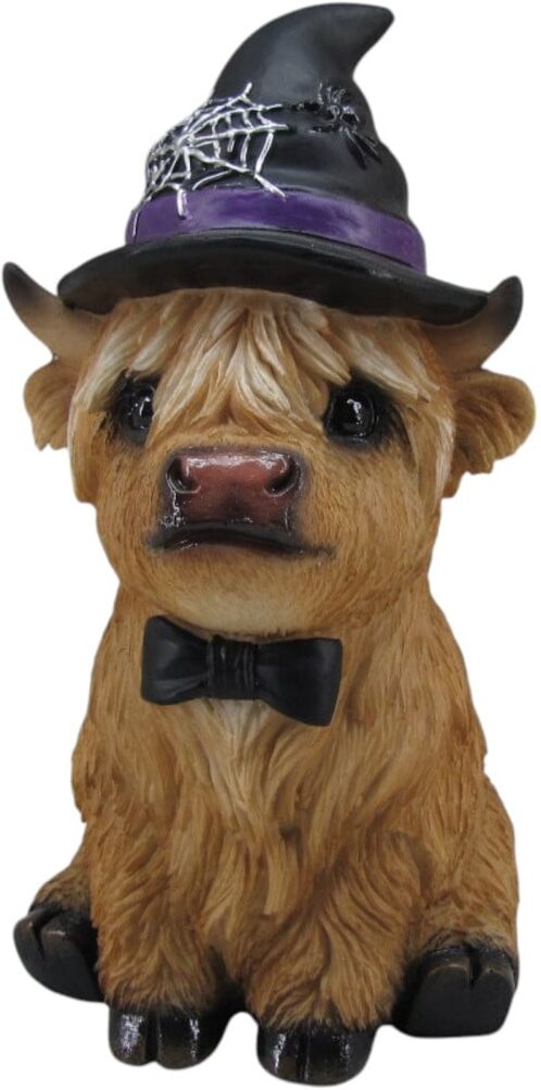 FD Dekofigur Kuh mit Hexenhut Highland Cattle Halloween 19 x 11 cm braun
