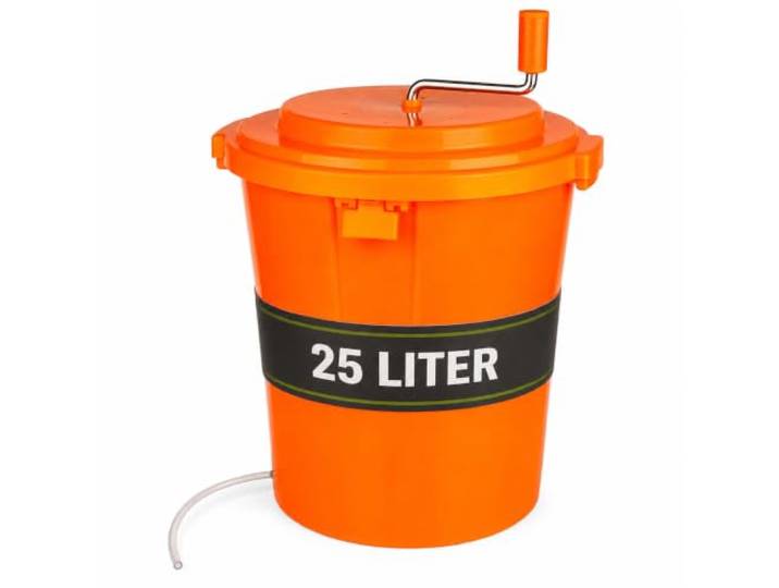 MUVELL Salatschleuder 25 Liter Kunststoff Orange Ø 44 cm - mit geschützter Antriebswelle, Stopfunktion & Ablaufschlauch - Profi Gastro Salat Schleuder Gastronomie Restaurant Küche - XXL Salad Spinner