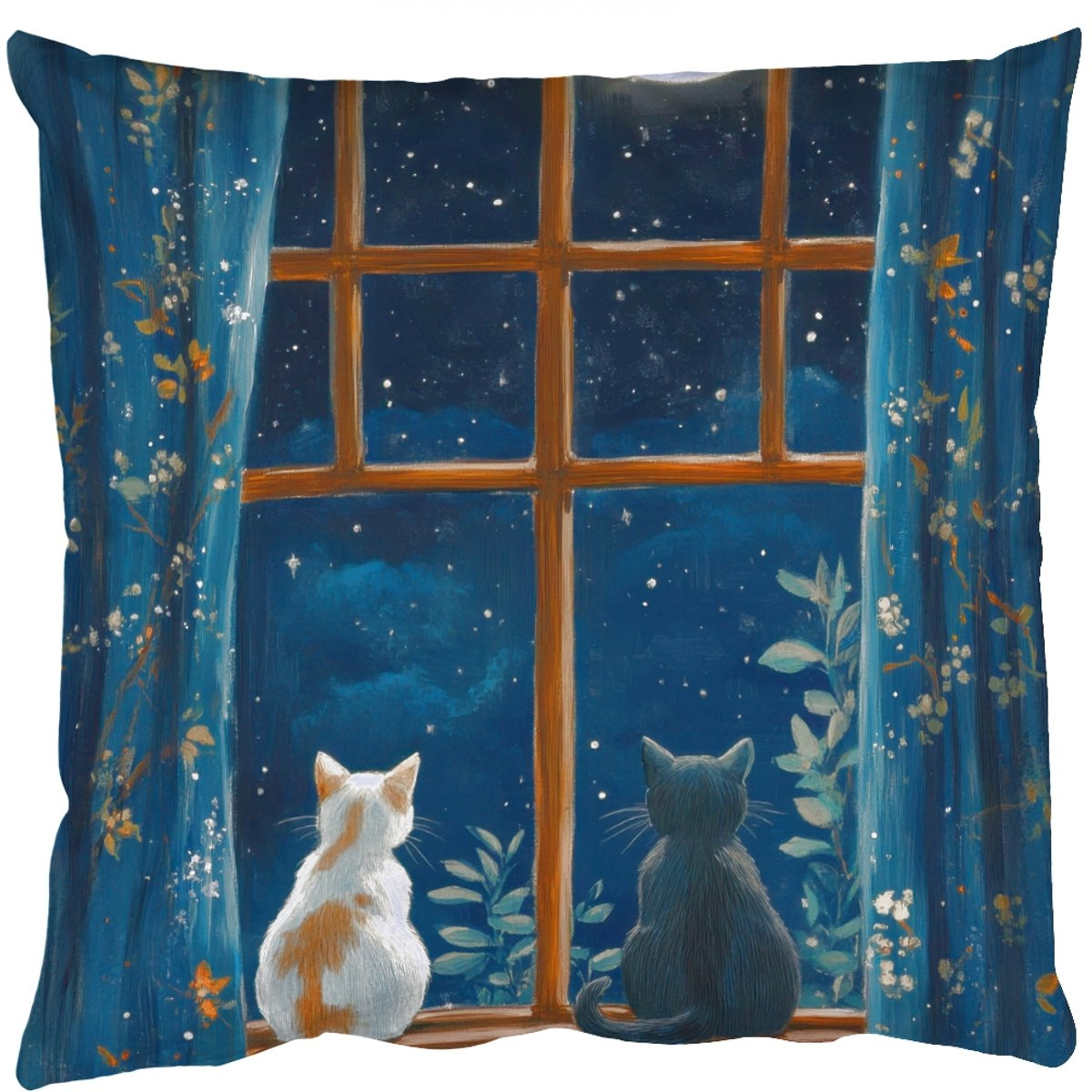 PillowMonkey Sierkussen Kat Sterrenhemel Blauw 50 x 50 cm