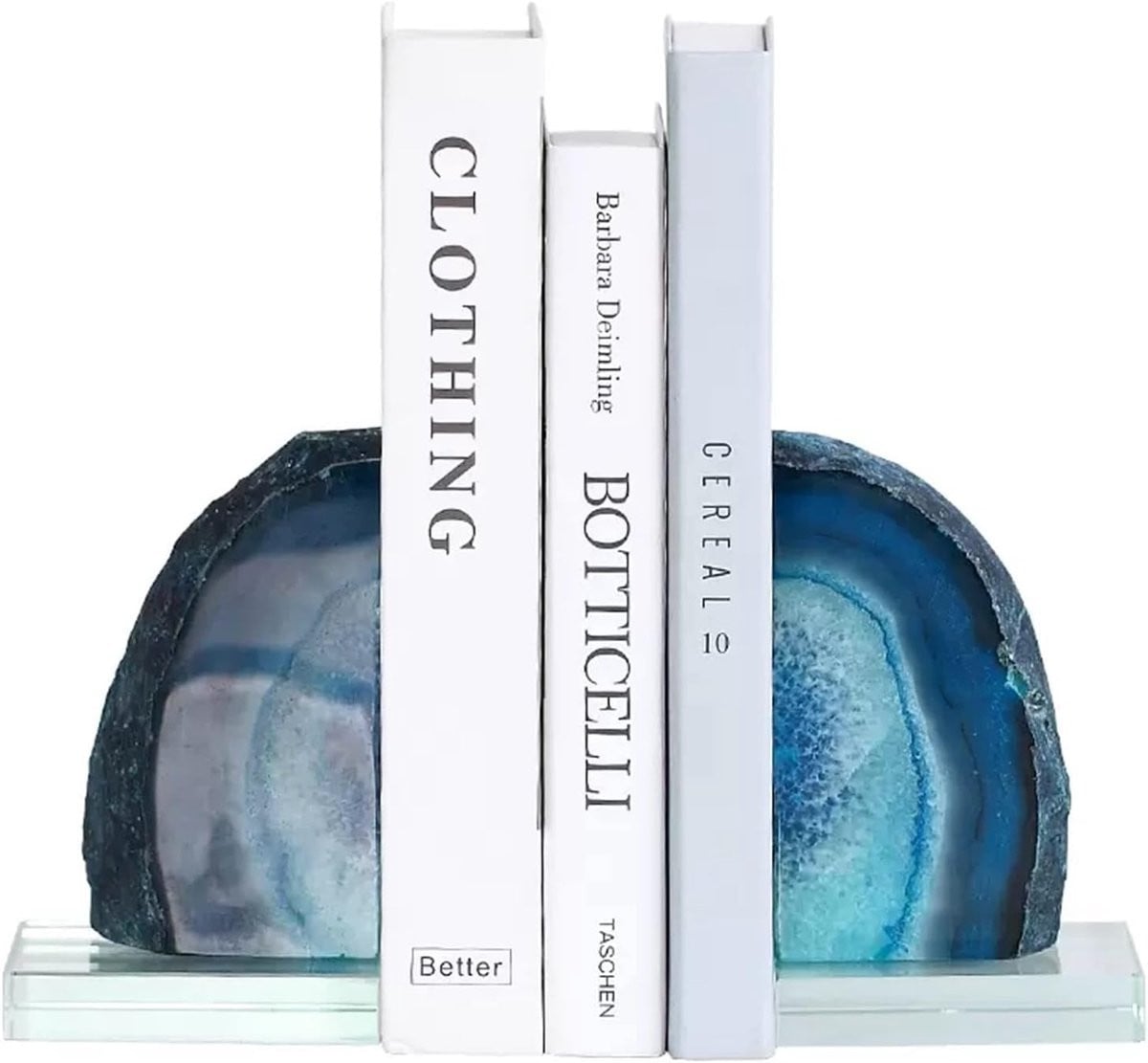 Set van 2 blauw geverfde boekensteunen van natuursteen agaat