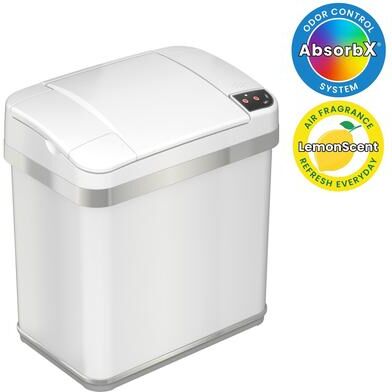 Halo 2.5 Gallon / 9.5 Liter White Sensor Bathroom Trash Can with Odor Filter