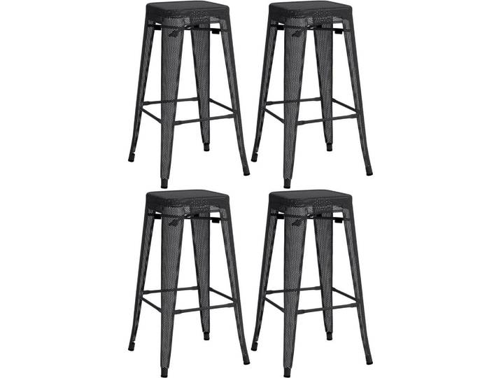CLP Barhocker 4er Set Metall schwarz, Schwarz, 43x77x43 cm, Esszimmer, Barmöbel, Barhocker