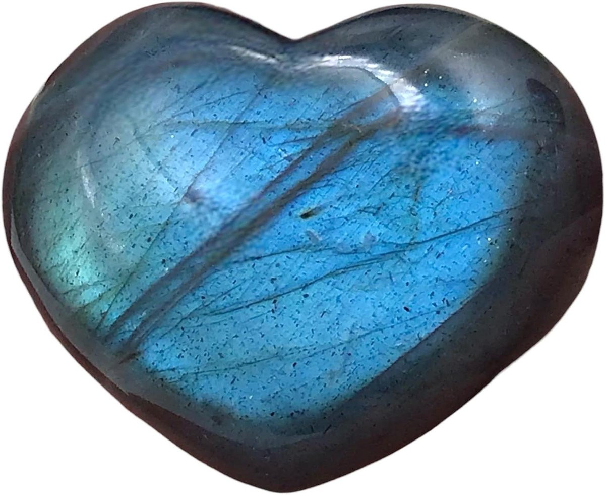 Labradoriet Hart Edelsteen Zaksteen - Blauw Groen Koper - 30 mm
