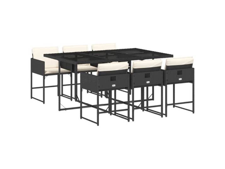 JILI Ensemble à manger de jardin - coussins - 7pcs - anti-intempéries - Noir Résine tressée LLL651