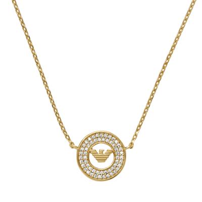 Kette mit Anhänger EMPORIO ARMANI "Schmuck Geschenk Silber 925 KEY BASICS EAGLE CORE", gold (gelbgoldfarben, kristallweiß), Halsketten, Damen, Silber 925 (Sterlingsilber), L: 42 B: 1mm, mit Zirkonia (synth.), B:1mm
