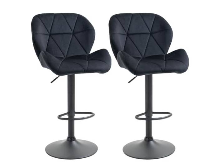 HOMCOM Barhocker Drehbar Lehne 2er-Set 51,5x57,5x93-114,5 cm Schwarz Barstühle, Höhenverstellbar, Bistrohocker, Tresenhocker, Samt Touch, Armlos, Schaumstoff