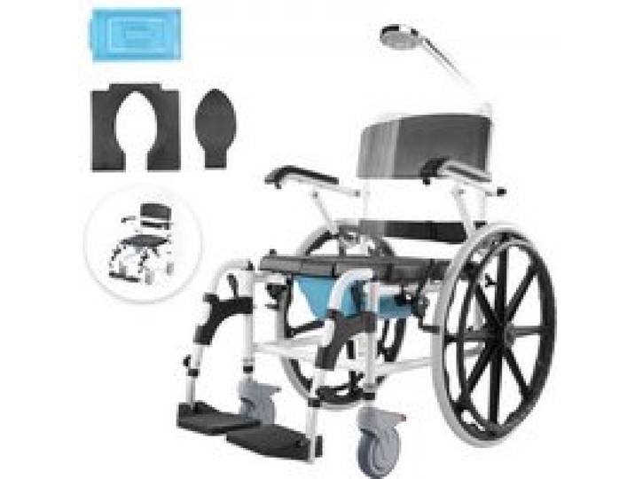 VEVOR Duschrollstuhl, 17,5 Zoll breiter Badezimmerrollstuhl aus Aluminiumlegierung für die Innendusche, verstellbarer Duschrollstuhl mit Bremse für behinderte Erwachsene, 300 lbs Tragkraft, Dusch-/Toiletten-/Transportstuhl