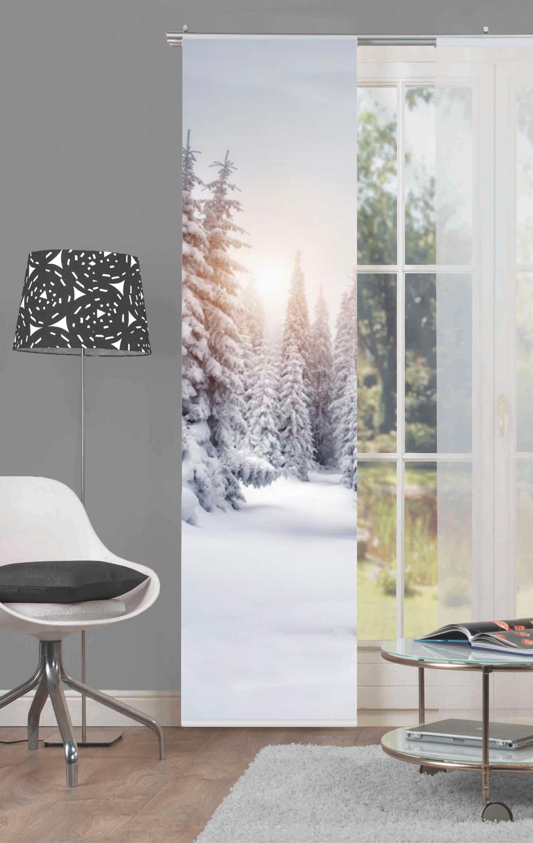 Schiebegardine HOME WOHNIDEEN "WINTERSONNE" Gr. 1, weiß, B:60cm H:245cm, Microfaser, Polyester, Gardinen, Schiebegardine, HxB: 245x60, Schiebevorhang Digitaldruck