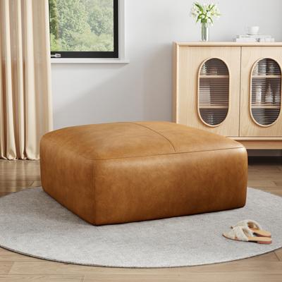 UIXE Genuine Leather Ottoman, Upholstered Ottoman for Living Room