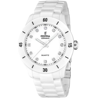 Keramikuhr FESTINA "Ceramic", weiß (weiß, weiß, weiß), Armbanduhren, Damen, weiß, Quarzuhr, Armbanduhr, Damenuhr, analog, Zirkonia (synth.)