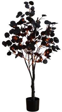 Nearly Natural 4-ft Pre-Lit Artificial Halloween Black Eucalyptus Tree