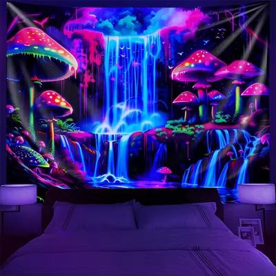 Uplift Essentials Cyberpunk Neon Forest Waterfall Psychedelic Wall Tapestry 36 X 59 In