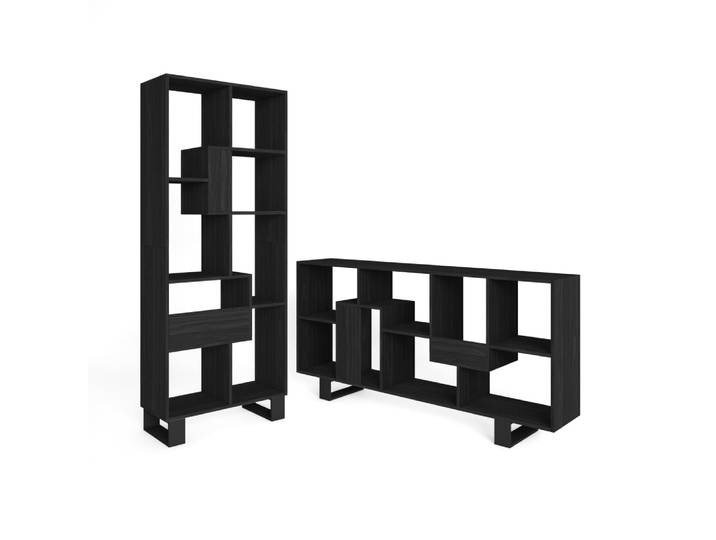 Bibliothèque effet bois noir 67x31x174cm avec pieds