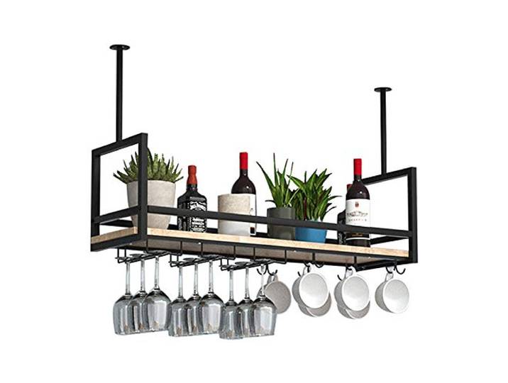 DSVONAUS Deckenregal Weinregal, Hängendes Weinglasregal aus Metall, 100cm Bar-Display Weinlagerhalter, Industrieller Deckenregal Hängend für Bar Restaurant Cafe Küche