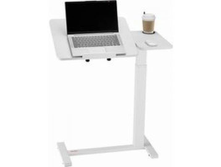 VEVOR Überbetttisch Beistelltisch Laptoptisch Betttisch auf Rollen Weiß, Homeoffice Arbeitszimmer Klappbare Tischplatte Getränkehalter Höhen-& Winkelverstellbar Hydraulisch Hebe-/Kippmechanismus