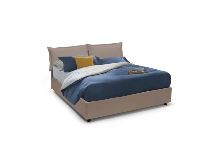 Lit double en similicuir gris tourterelle 215x175h95 cm