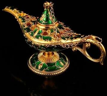 Uplifted Finds Vintage Genie Magic Lamp Ornament   Aladdin Style Metal Home Decor Crafts gold Green l