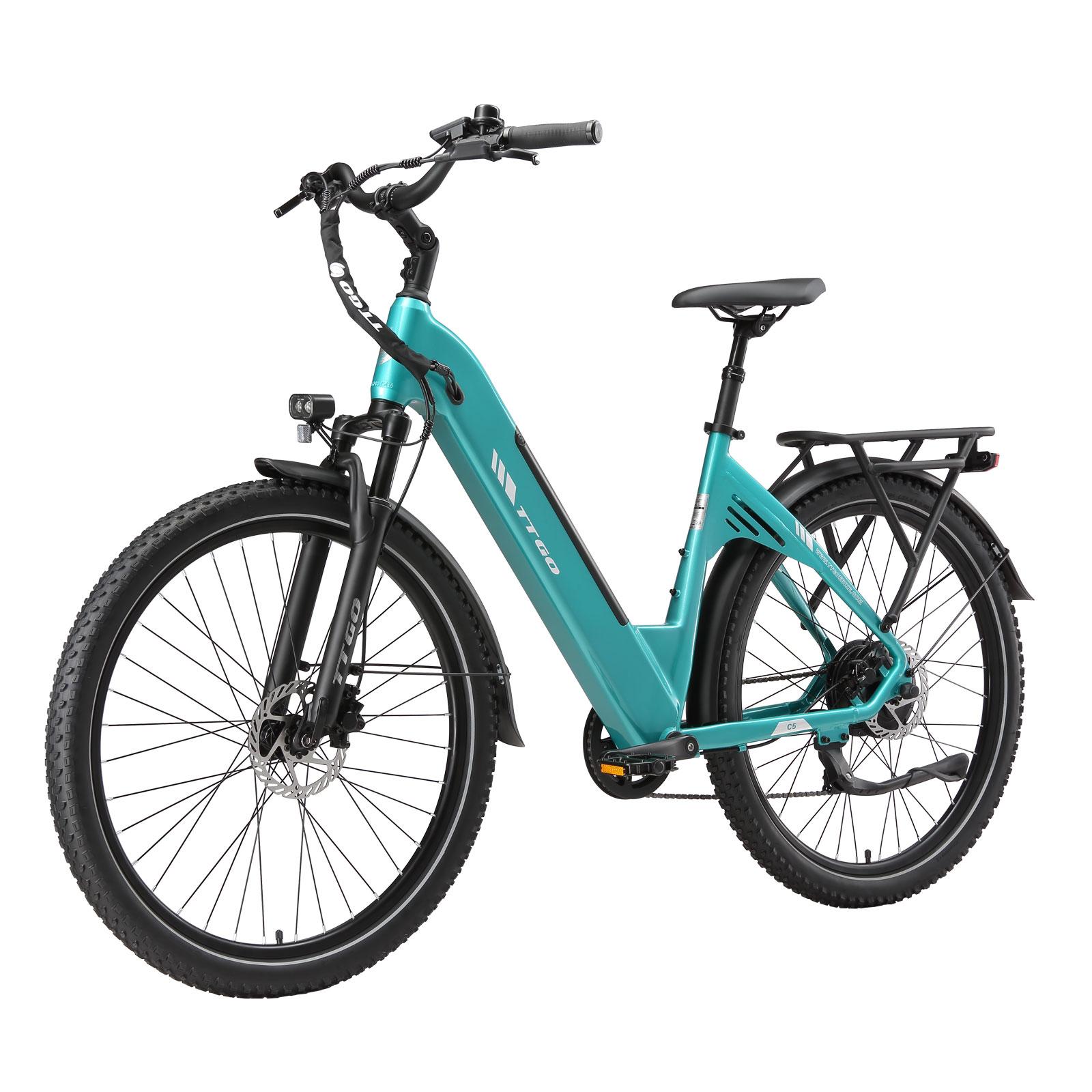 C5 Elektrofahrrad für Erwachsene, 27,5-Zoll-All-Terrain-Pendler-E-Bike, 250 W, max. 25 km/h, 48V 13,5Ah, hydraulische Scheibenbremsen, 150KG.grün