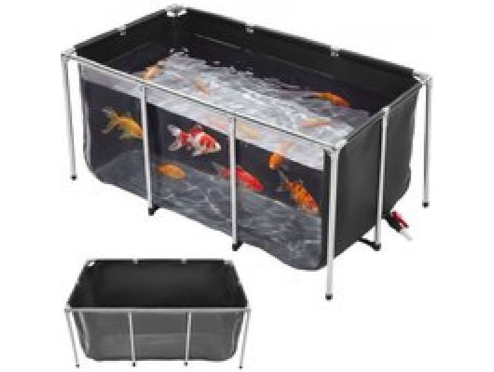 VEVOR Bassin à Poissons Hors Sol 757 L Réservoir de Poissons en PVC Noir pour Élevage Koïs, Crevettes, Crabes, Bac Rectangulaire avec Fenêtre Transparente, Cadre en Acier Inox, Vanne de Vidange