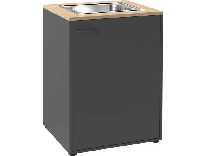 Spülenschrank SCHILDMEYER Solea, mit einer Tür und einer Spüle, Breite 57 cm, Made in Germany , grau (anthrazit, eiche hell), B:67,1cm H:95,8cm T:60cm, Holzwerkstoff, Schränke, Spülenschrank, Unterschrank mit einer Tür und einer Spüle, Made in Germany