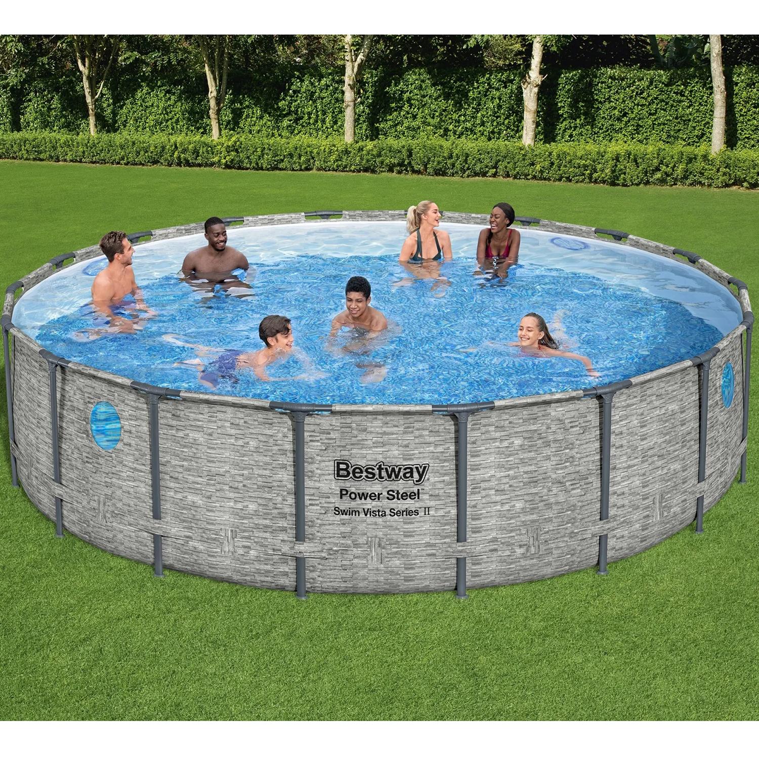 Bestway Stahlrahmenpool Set Power Steel Swim Vista Ø 549 cm x 122 cm Rund Grau
