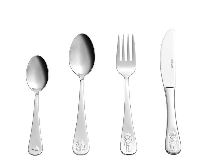 LEONARDO HOME Bambini Avventura Kinder-Besteck Set 4-teilig - Besteck mit Motiven aus hochwertigem Edelstahl - Spülmaschinengeeignet - Mit Abenteurer, Katze, Wolke - Gravierbar, 070800