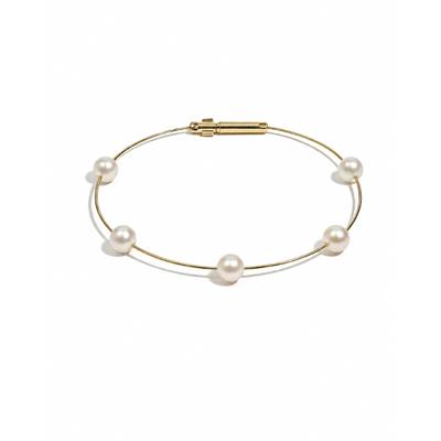 Perlenarmband DI PERLE "Süßwasserperlen Armschmuck Armband, 19 cm, 1-fach, 5 Perlen", gold (weiß), Armbänder, Damen, diperle_19, Perlen, Perlenarmband
