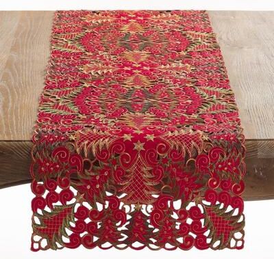 Saro Lifestyle Panettone Collection Holiday Christmas Tree Cutwork Table Runner