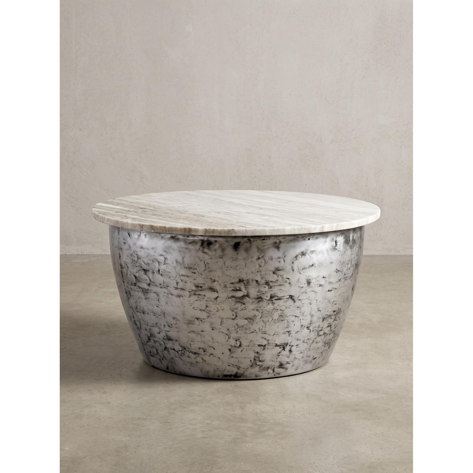 Couchtisch Marmor Beige-Silber Ø 60x34 cm - HAVEL Kadima Design