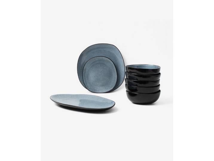 GLAMIRA Geschirr-Set Hellblaues Geschirr mit reaktiver Glasur (19-tlg), 6 Personen, Stoneware, reaktiv glasiert
