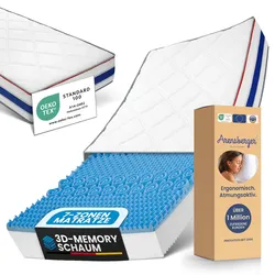 Arensberger RELAXX Gel Matratze 160x200 cm mit 3D Memory Foam - 7 Zonen; 25cm Höhe; H2/H3 - Wendbare Kaltschaummatratze mit optimaler Druckentlastung