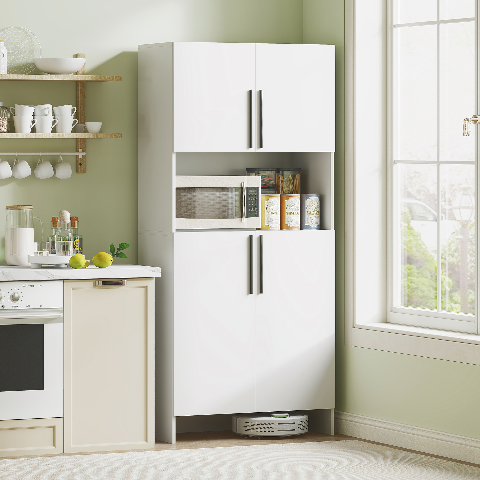 Homcom Mobile da cucina, dispensa per cucina, soggiorno, sala da pranzo, armadi, scaffali, ripiano per microonde, pannello truciolare, bianco   Aosom Italy