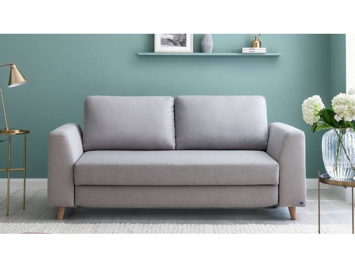 BRUNO Schlafsofa 140cm in Hellgrau Klassik stabiles Massivholz & Boxspringkomfort