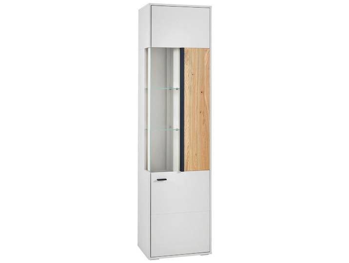 Hom`in Vitrine, Esche, Hellgrau, Kunststoff, 7 Fächer, warmweiß, 53.5x204x37.4 cm, Frontbeleuchtung, Wohnzimmer, Wohnwände, Vitrinenschränke