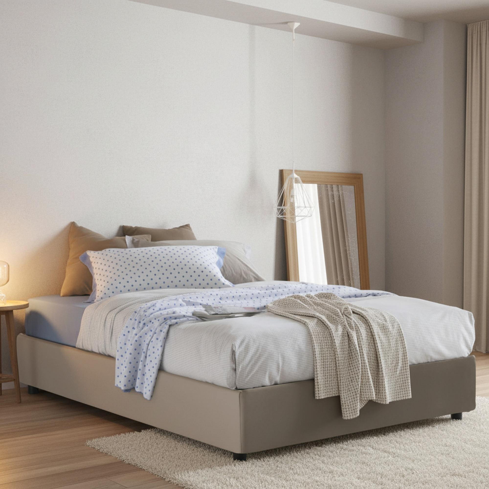 Quadratisches und halbes Bett Bianca, Containerbett mit Kunstlederbezug, 100% Italy, Seitliche-ffnung, passend für Matratze Cm 120x190, Turteltaube
