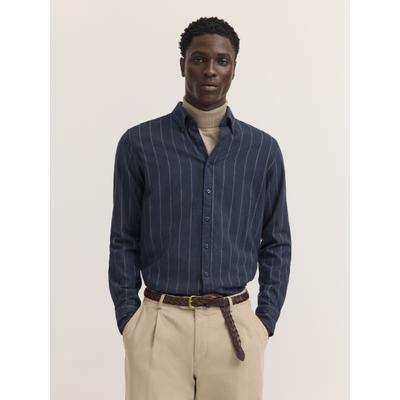 Langarmhemd BUGATTI "Modern Fit", Herren, Gr. 4XL, Normalgrößen, 390, marine, 100% Baumwolle, gestreift, normal, Hemden, Modern Fit Flanell Gestreift Button-Down