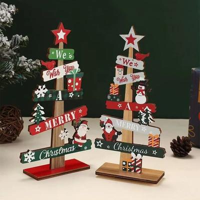 Uplifted Finds Wooden Christmas Tree Desktop Decoration With Santa And Holiday Accents b