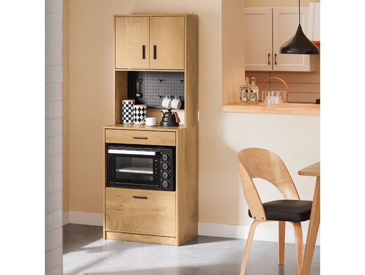 SoBuy FSB98-N Armoire micro-ondes avec panneau perforé Armoire haute Buffet Armoire de cuisine avec chariot de cuisine Vintage BHT environ 60x170x40 cm