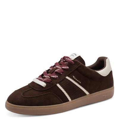Plateausneaker TAMARIS, Damen, Gr. 37, beige (mokka), Leder, Lederimitat, Textil, kontrastfarbene Details, Schuhe Plateausneaker, Halbschuh, Freizeitschuh, Plateausneaker mit Kontrastbesatz