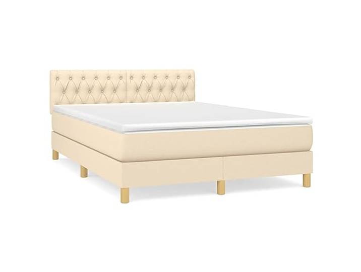 PUGYNBK Boxspringbett, 140 x 190 cm, mit Federkernmatratze Verstellbares Kopfteil, mittlere Festigkeit, atmungsaktive cremefarbene Polsterung, weicher Schutz
