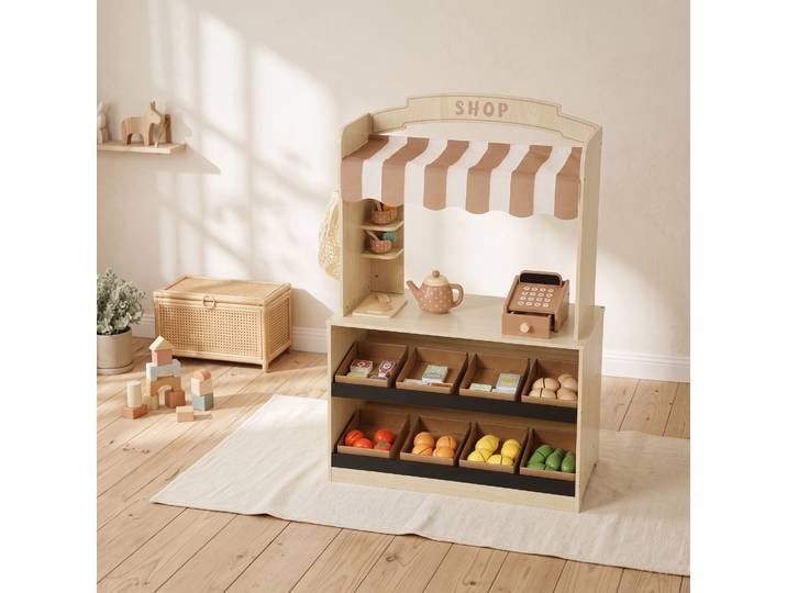 AIYAPLAY Marchande Bois Enfants avec Caisse et 61 Accessoires